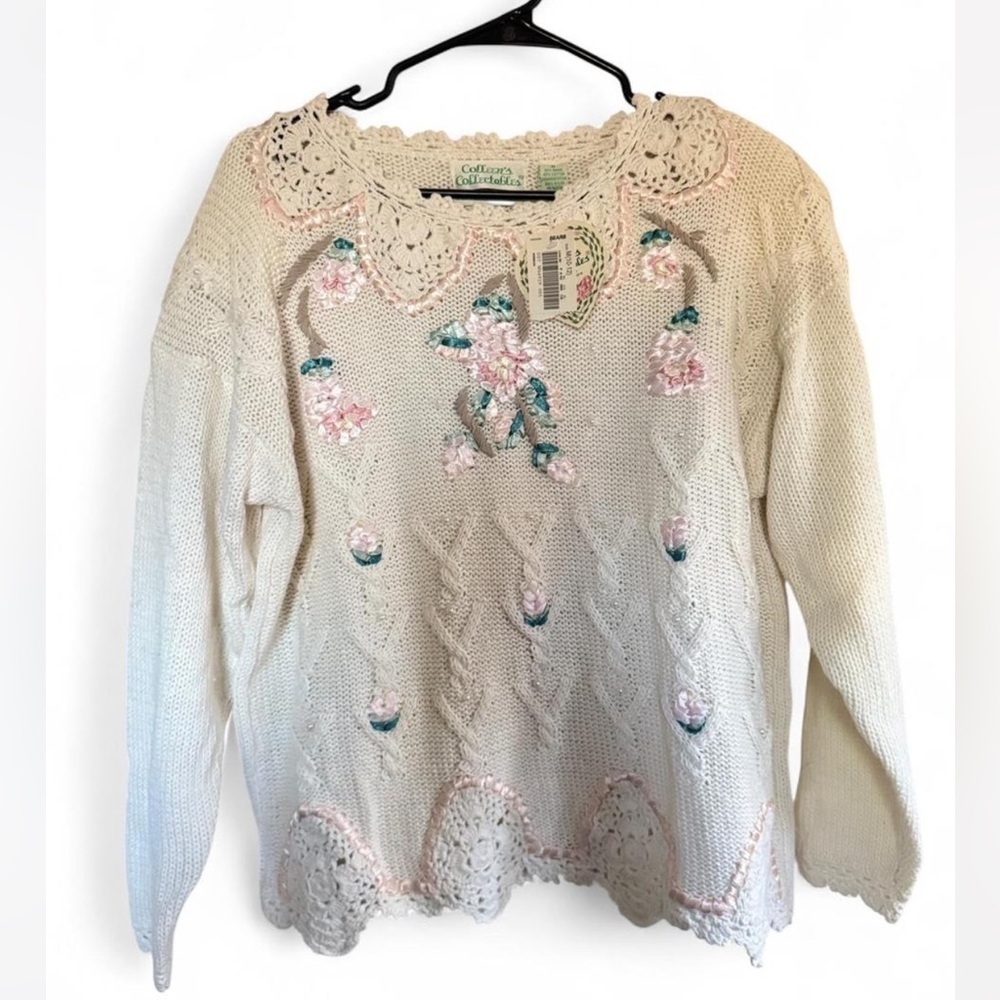 Vintage Colleen’s Collective Floral Embroidery Knit Sweatee NWT medium